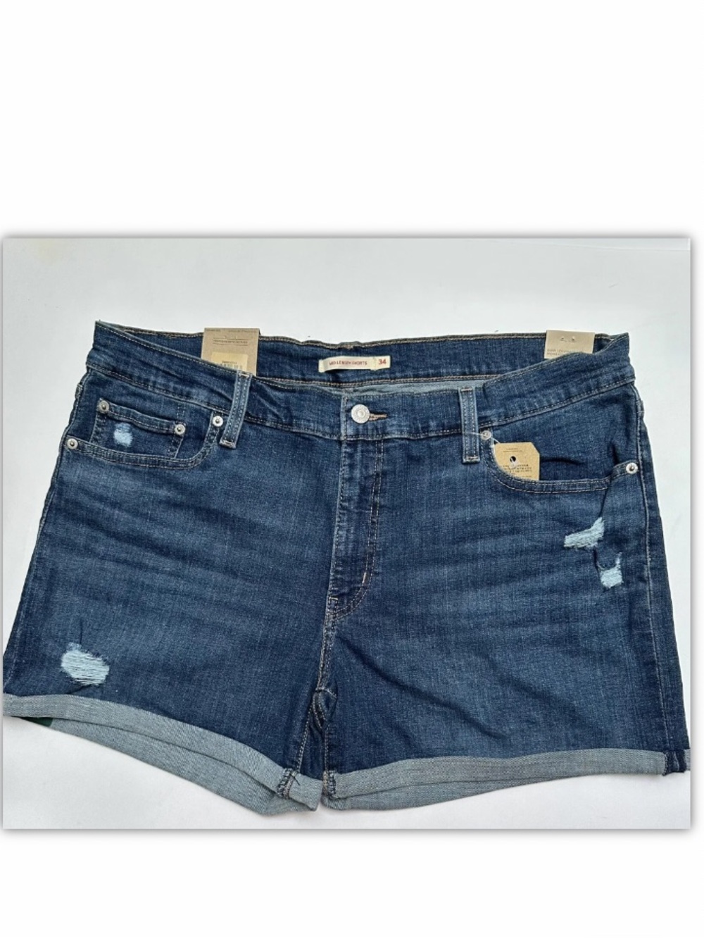 NEW Levi's Mid Length Shorts Womens SIZE 34  (36”Waist) Dark Wash Stretch Cuffed